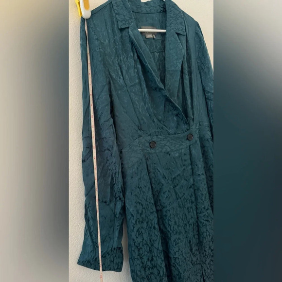 By Anthropologie Womens Size 12 Blazer Wrap Dress Midi Deep Teal Front Slits - Picture 6 of 12